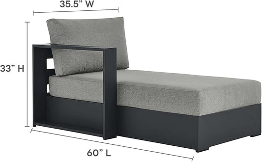 Modway Tahoe Aluminum Outdoor Chaise Lounge Gray with Weather-Resistant Cushions, Modular Left-Facing Patio Lounger for Pool Furniture or Sectional Sofa Set