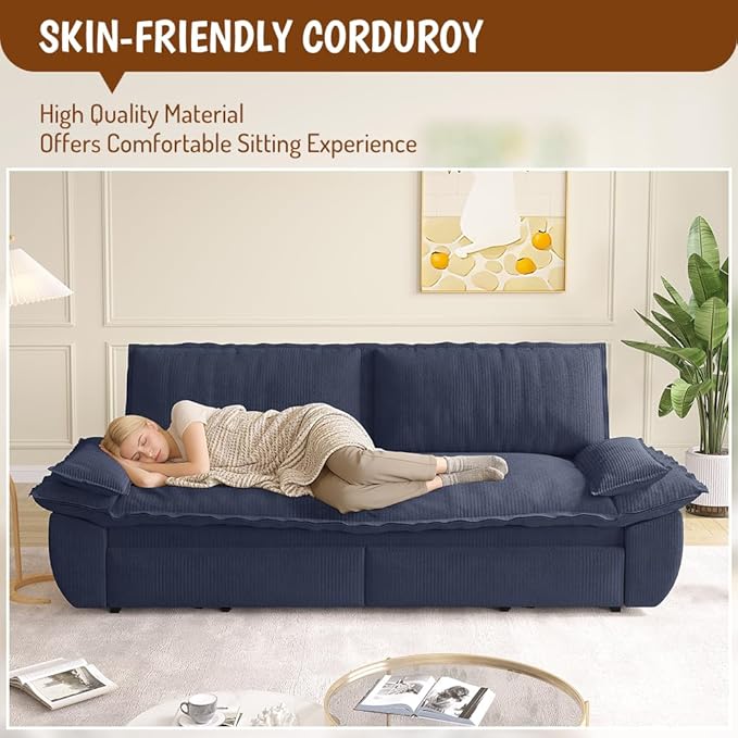 KEIKI 73.2" Queen Convertible Sofa Bed, 3-in-1 Pull Out Sleeper Couch with Compact Design, Corduroy Futon Loveseat Sofa for RV Camper Apartment Small Space Flexible Furniture Solution