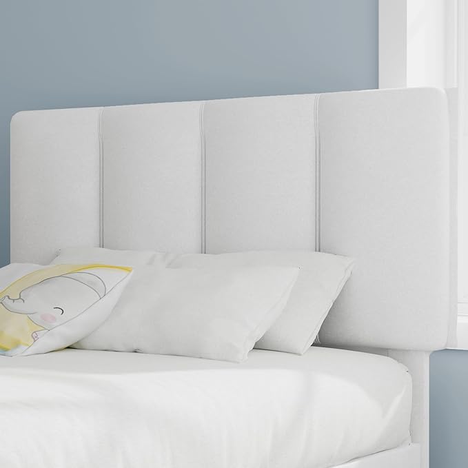 VECELO Twin Size Bed Frame with Upholstered Headboard, Heavy-Duty Bedframe with Wooden Slats & Steel Framework, Easy Assembly, Pure White