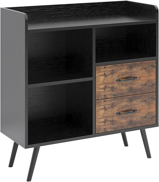 SogesHome Storage Cabinet, Cupboard, Retro Cabinet Display Shelf, 31.5 Inch Entryway Table with Open Shelf and 2 Flip-Cover Door for Living Room, Bedroom, Entryway, Hallway, Style One
