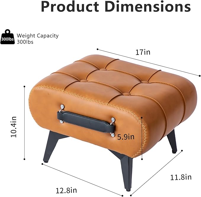 Small Footstool Ottoman - Stylish and Functional Faux Leather Footrest for Extra Seating in Living Room, Entryway, or Office