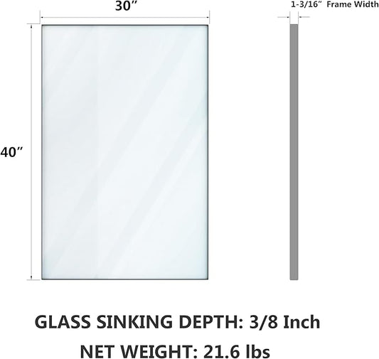 VocalStar Silver Bathroom Mirror for Wall, 30 x 40 Inch Square Corner Rectangle Nickel Metal Framed Modern Bathroom Vanity Mirrors, 1/4-inch Shatterproof Glass | Ultra-Flush Hanging