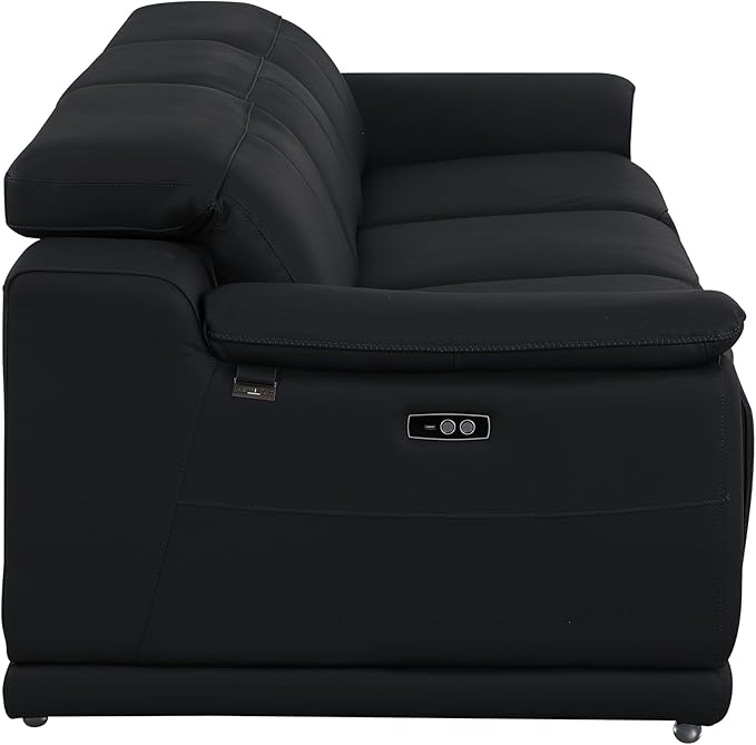 BlackJack Furniture Venice Top Grain Italian Leather Dual Power Recliner Sofa - 107" Theater Seating Modern Couch for Living Room Apartment Lounge Home with Adjustable Headrests & USB Port, Black