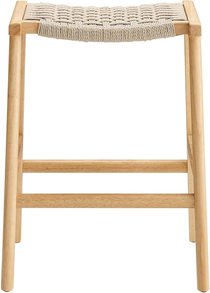 Modway Saoirse Woven Rope Wood Counter Stool - Set of 2 in Natural Natural