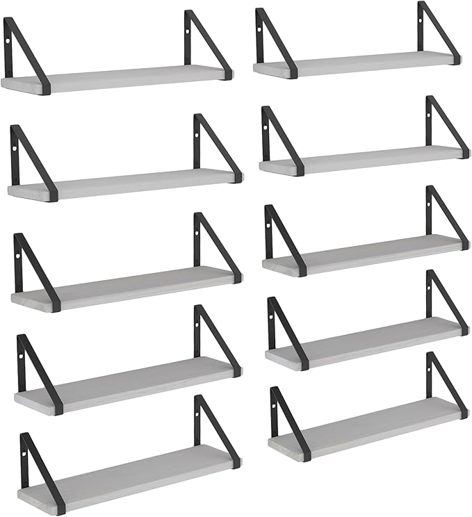 Wallniture Ponza 17'' x 4.5'' Floating Wall Shelf Bathroom, Small Wood Book Shelves for Wall Storage, Wall Mounted Shelf, Dining Room, Bedroom, Living Room, Office & Kitchen Organization, White, 10pcs