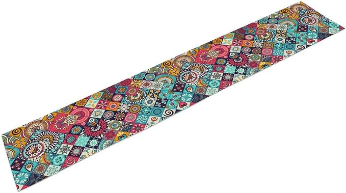 Boho Bohemian Table Runner Colorful Abstract Mid Century Geometric Table Ruuner Decoration for Kitchen Dining Room 13x108in