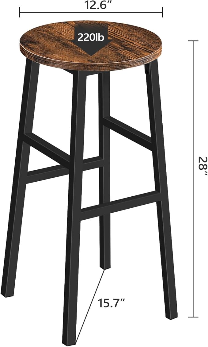 Bar Stools, Set of 2 Round Bar Chairs with Footrest, 28 Inch Kitchen Breakfast Bar Chairs, Industrial Bar Stools, Easy Assembly, for Dining Room, Kitchen, Rustic Brown BAHR02701 (Pack of 3)