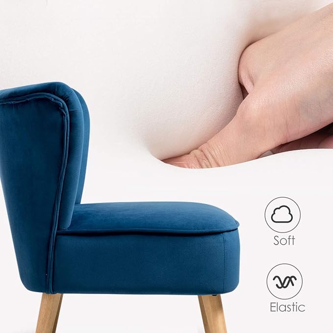 Giantex Set of 2 Modern Velvet Accent Chair, Small Upholstered Leisure Sofa Chair w/Wood Legs, Thickly Padded and Button Tufted, Armless Wingback Club Chairs for Living Room Bedroom Furniture, Blue