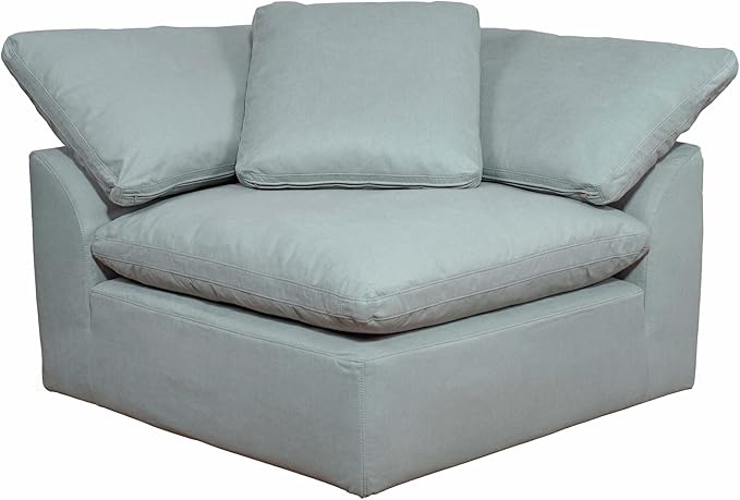 Sunset Trading Contemporary Puff Collection 6PC 132" Slipcovered Modular U-Shaped Pit Sectional Sofa| Down Filled Chaise Lounge Couch Stain-Proof Water-Resistant Washable Performance Fabric Ocean Blue