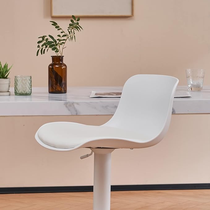 YOUNIKE Bar Stools Set of 2 Modern White PU Leather Counter Height Barstools, Swivel Adjustable Breakfast High Chairs with Back for Bar Counter and Kitchen Island