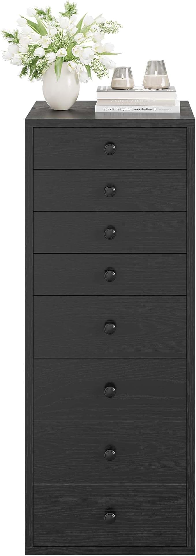 LIKIMIO Tall Dresser, Small Dressers with 8 Storage Drawers, Chest of Drawers for Organizing, Tall Narrow Dresser for Bedroom, Black