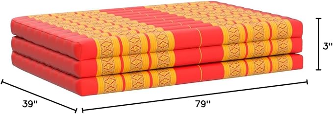 Leewadee Trifold Mattress XL – Comfortable Thai Massage Pad, Foldable Relaxation Floor Mattress Filled with Kapok, Perfect to Use as a Sleeping Mat 79 x 39 inches, Orange Red