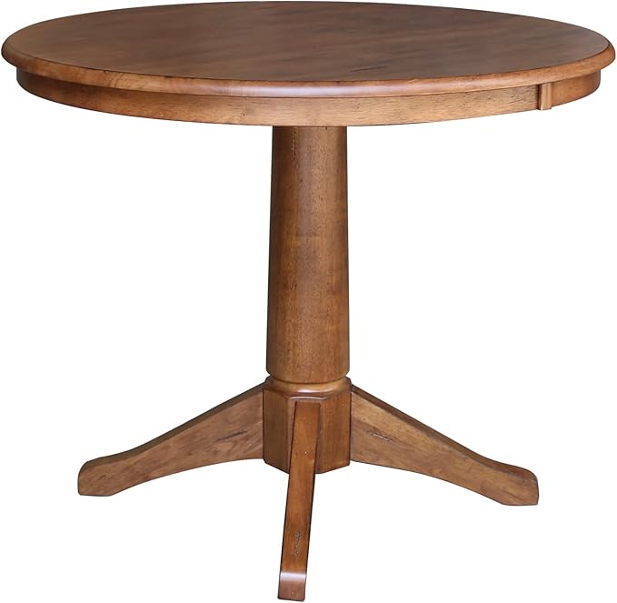 IC INTERNATIONAL CONCEPTS 36" Solid Wood Round Top Pedestal Table in Distressed Oak - 29.9" Height