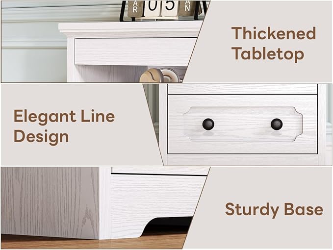 LIKIMIO Nightstand Set of 2, Night Stand with Pull Out Tray, Wooden Bedside Table with 2 Drawers and Open Shelf, Side Table for Bedroom, White