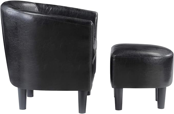 Convenience Concepts Take a Seat Churchill Accent Chair with Ottoman, Black Faux Leather