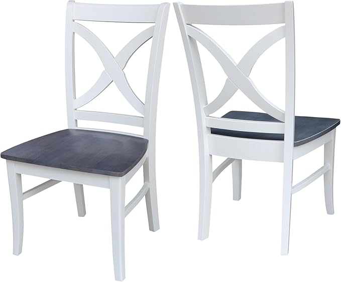 International Concepts Set of Two Vineyard Curved X Back Chairs, White/Heather gray
