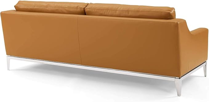 Modway Harness 83.5" Leather Sofa in Tan with Stainless Steel Base