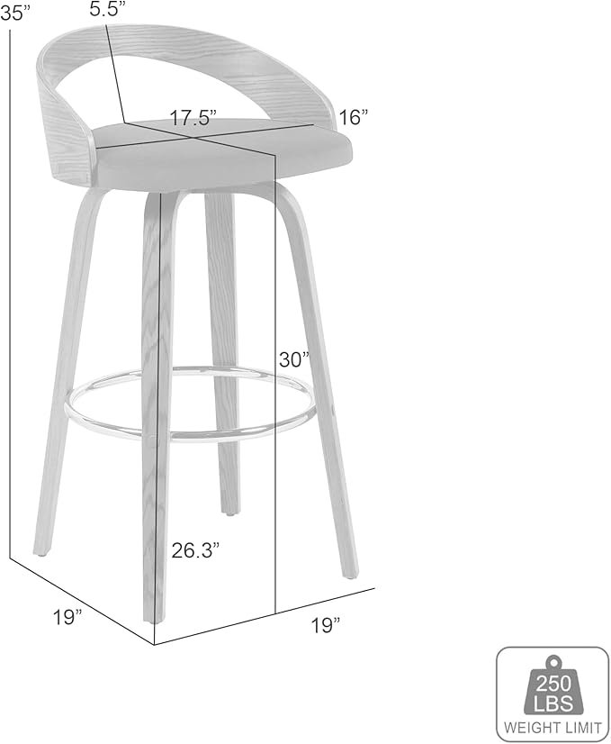 Armen Living Sonia Modern Swivel Bar Height Stool with Black Upholstered Seat and Patterned Oak Wood Finish