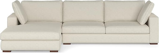 SIMPLIHOME Charlie Left-Facing Sectional Sofa in 100% Recycled Polyester Tightly Woven Performance Fabric, Cream, 122-inches Wide, Handcrafted Contemporary Style L-Shaped Couch with Chaise