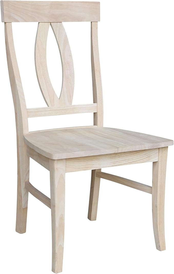 IC International Concepts, Set of Two Verona Dining Chairs, Unfinished, 225lbs wt capacity, Solid Real Wood, Sturdy Parawood, DIY, Paint/Stain Ready, Unfinished