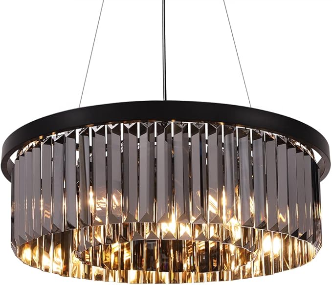 Wellmet Crystal Chandeliers for Dining Room Light Fixture, 6 Lights Farmhouse Chandelier, Modern Pendant Lights for Living Room, Kitchen Island, Bedroom, entryway, Hallway, Gold Teak, W-21.65”