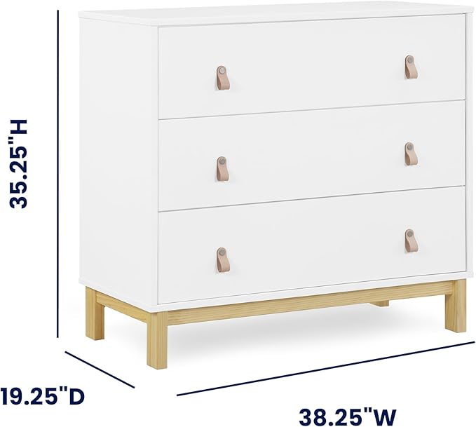 babyGap Legacy 3 Drawer Dresser with Leather Pulls and Interlocking Drawers by Delta Children, Bianca White/Natural
