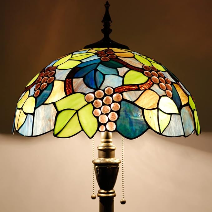 Tiffany Floor Lamp Stained Glass Lamp Standing Reading Light 16x16x70 Inch for Living Room (Amber Grape)