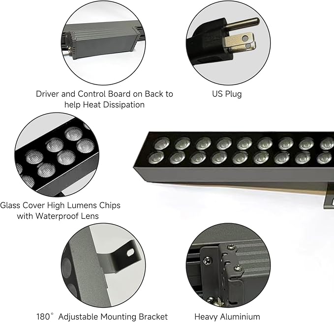Wall Washer Light Real 72W LED 6000K Daylight Wash Lighting, IP66 Waterproof LED, Outdoor for Landscape Yard Studio Church Commercial Building Wall Wash Light, US Plug.