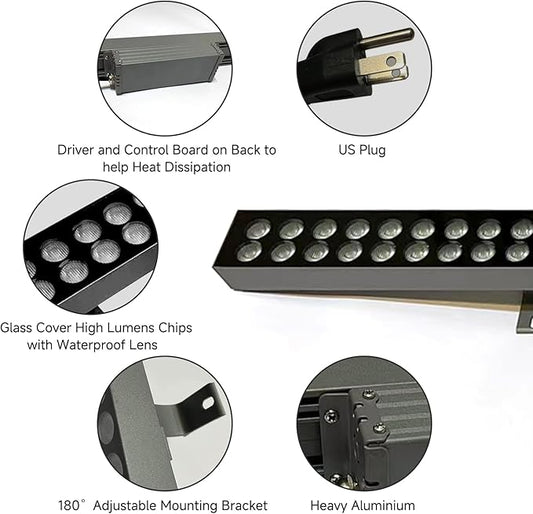 Wall Washer Light Real 72W LED 6000K Daylight Wash Lighting, IP66 Waterproof LED, Outdoor for Landscape Yard Studio Church Commercial Building Wall Wash Light, US Plug.
