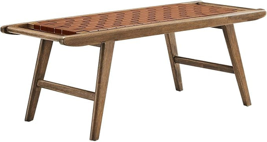 Modway Saoirse 47" Faux Leather Wood Bench in Walnut Brown