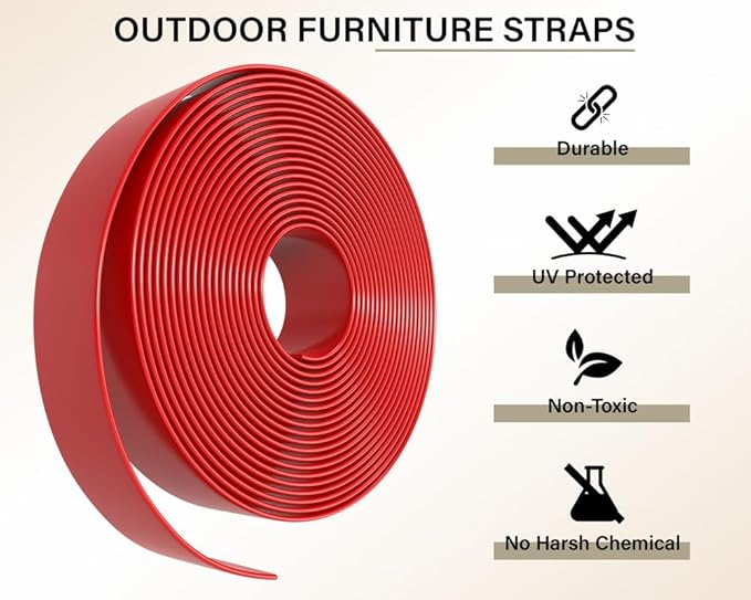2" x20' ft Vinyl Straps for Patio Chairs Repair Kit Outdoor Patio Lawn Furniture Repair Vinyl Strapping Matte Finish (RED) + 20 Free Rivets!