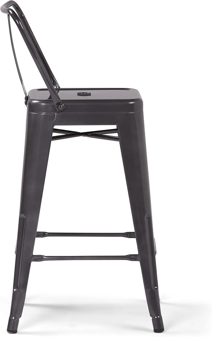 SIMPLIHOME Rayne Industrial Metal 24 inch Counter Height Stool (Set of 2) in Grey for the Dining Room and Kitchen