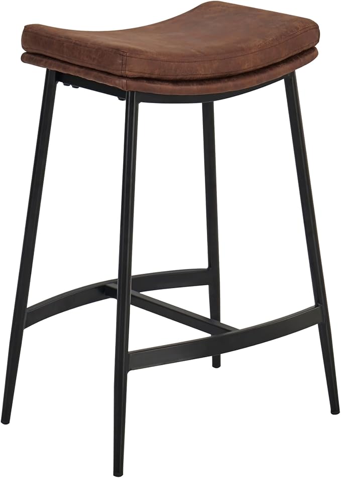Nathan James 22202 Arlo Modern Backless Upholstered Kitchen Counter Bar Stool with Double-Layered Saddle Seat and Metal Base, Brown/Matte Black