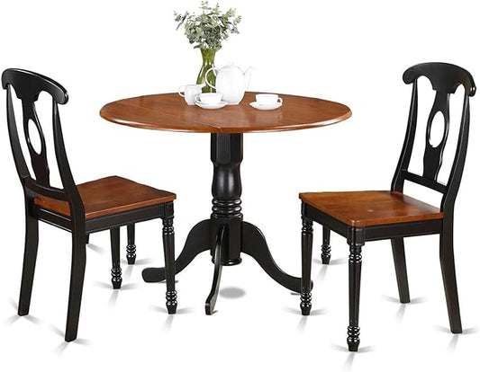 East West Furniture DLKE3-BCH-W 3 Piece Dining Set Contains a Round Dining Table with Dropleaf and 2 Kitchen Chairs, 42x42 Inch, Black & Cherry
