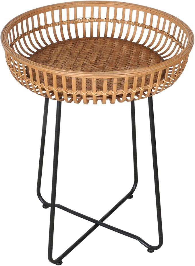Oakrain Small End Table, Small Round Coffee, Bamboo&Rattan, Accent Table with Boho Style, for Balcony, Livng Room, Bedroom (18.11inch, 1PCS)
