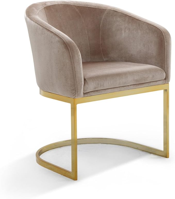Iconic Home Siena Accent Club Chair Shell Design Velvet Upholstered Half-Moon Gold Plated Solid Metal U-Shaped Base Modern Contemporary Taupe 25.6D x 23.2W x 31.7H in