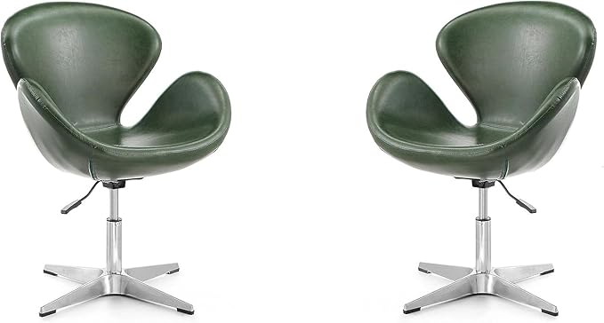 Manhattan Comfort Raspberry Adjustable Swivel Accent Chair Set of 2 with 360° Turn, Polished Chrome Base, Modern Retro Design, Ideal for Living Room and Home Office, Forest Green Faux Leather