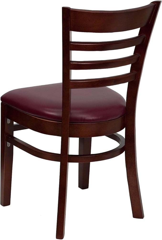 Flash Furniture HERCULES Series Ladder Back Mahogany Wood Restaurant Chair - Burgundy Vinyl Seat