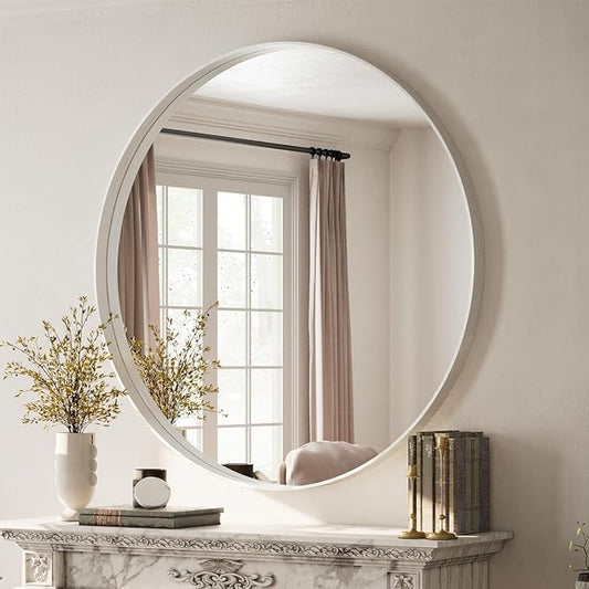 VooBang 48 inch Round Bathroom Mirror, Large Silver Modern Circle Wall Mounted Mirror with Gorgeous Circular Deep Frame for Bathroom, Living Room, Bedroom