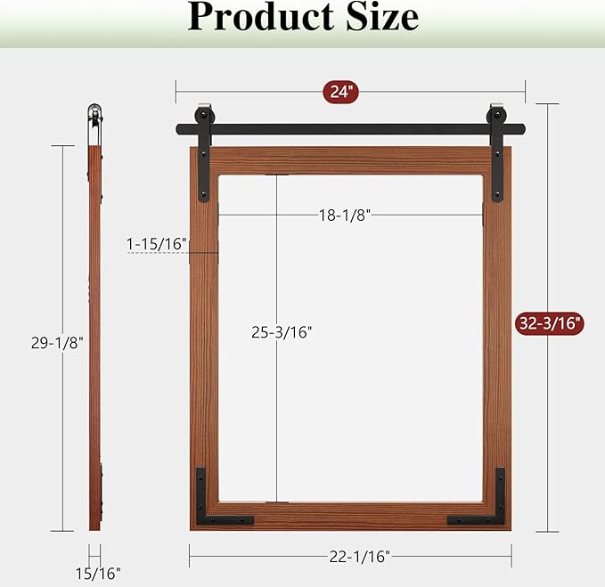 Farmhouse Bathroom Mirror, 24x32 Inch Brown Vanity Mirror for Wall, Wood Framed Rustic Mirror Rectangular Wall Decor Mirrors for Entryway Living Room Bedroom