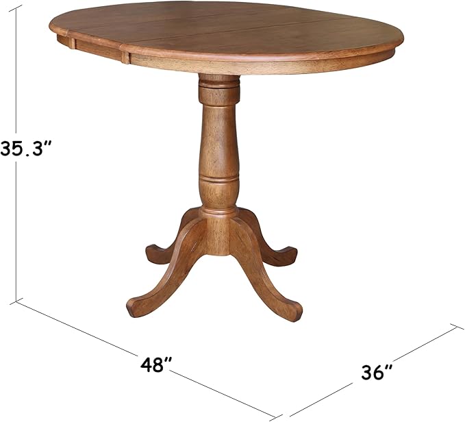 IC INTERNATIONAL CONCEPTS 36" Solid Wood Round Top Pedestal Table in Oak with 12" Leaf - 35.3" H