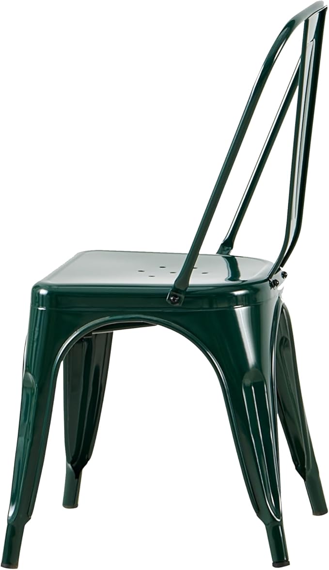 AC Pacific 18 Inch Seat Height Industrial Metal Dining Chairs, Stackable Kitchen or Bar Seat, Durable Modern Design, Versatile Accent Furniture, Set of 2, Dark Green