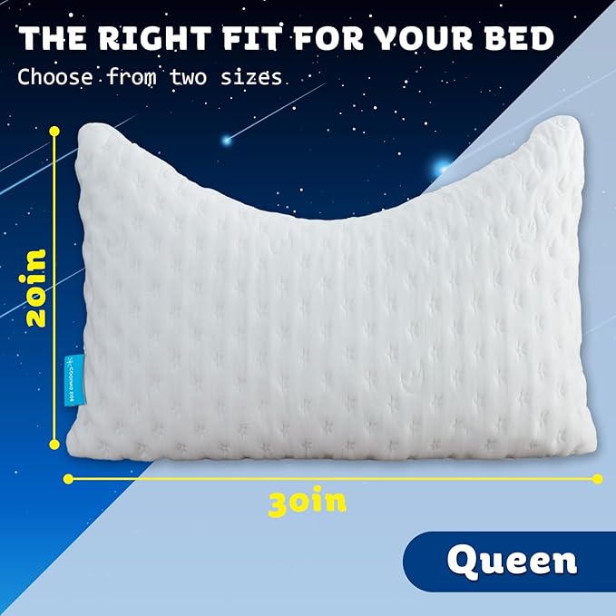 KUCEY Cooling Side Sleeper Pillow for Neck and Shoulder Pain, Luxury Shredded Memory Foam Curved Bed Pillows for Sleeping Set of 2- Adjustable Queen Size- Washable Cover Crescent White