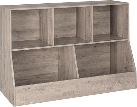 DINZI LVJ Toy Storage Organizer, Kids Bookshelf, Wood Toy Storage Cabinet, 5 Cubby Children Bookcase, 43.3" L Toddler Book Shelf for Playroom, Living Room, Nursery, Hallway, School, Greige
