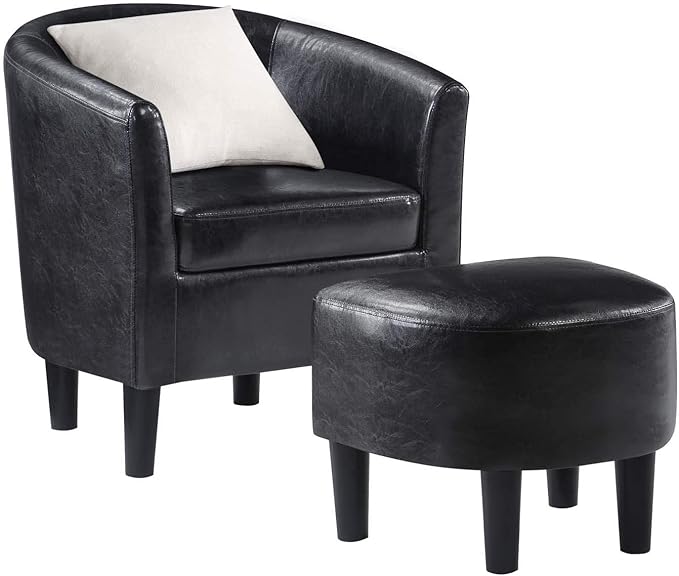 Convenience Concepts Take a Seat Churchill Accent Chair with Ottoman, Black Faux Leather