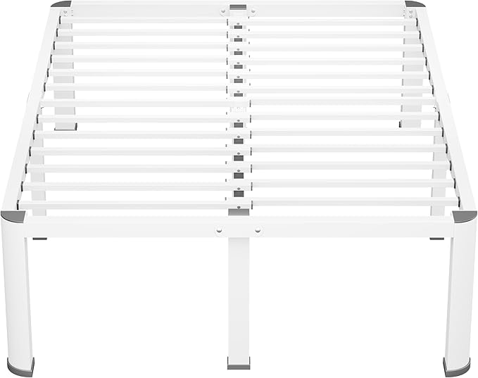 20 Inch White Queen Heavy Duty 3500 lbs Bed Frame with Round-Corner Legs & Anti-Squeak Design – Quick Assembly Metal Platform, No Box Spring Needed