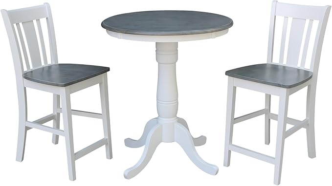 IC INTERNATIONAL CONCEPTS 30" Round Solid Wood Gray Table with 2 San Remo Counter Stools