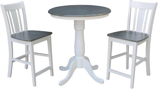 IC INTERNATIONAL CONCEPTS 30" Round Solid Wood Gray Table with 2 San Remo Counter Stools