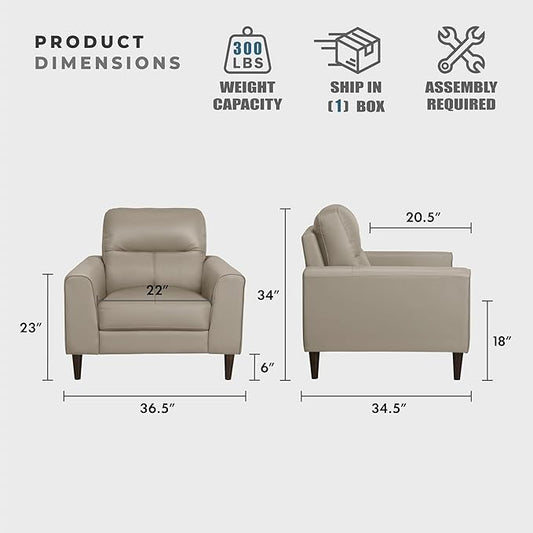 Lexicon Leather Match Accent Chair, Modern Sofa Armchair, Oversized Seat, Solid Wood Legs,Top Grain Leather Lounge Chair for Living Room, Bedroom, Office, Apartment, Waiting Room, Latte