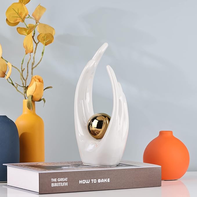 XMGZQ White and Gold Ceramic Abstract Statues and Sculptures, Modern Decor for Living Room, Dining Table, Coffee Table, Shelf, Entrance, Desktop